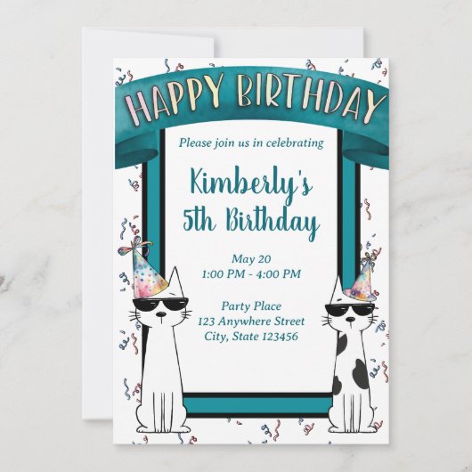 Invitation Chats cools joyeux anniversaire (Devant)