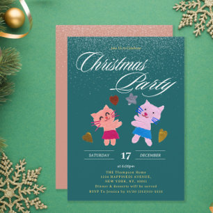 Invitation Chats de calligraphie festive verte pour une fête