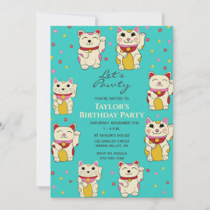 Invitation Chats de chance japonais Maneki Neko pour annivers