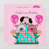 Invitation Chats de fête d'anniversaire pour enfants Chiens B (Devant / Derrière)