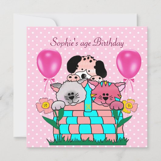 Invitation Chats de fête d'anniversaire pour enfants Chiens B (Devant)