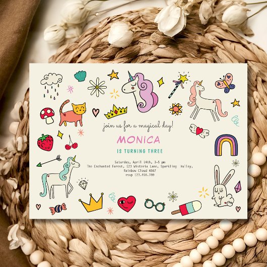 Invitation Chats de jour magique lapins licornes anniversaire