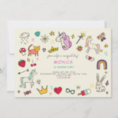 Invitation Chats de jour magique lapins licornes anniversaire (Devant)