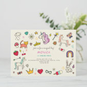 Invitation Chats de jour magique lapins licornes anniversaire (Debout devant)