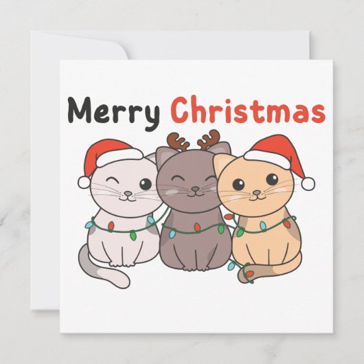 Invitation Chats de Noël Animaux Mignons Chats Joyeux Noël Da (Devant)