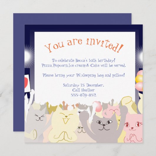 Invitation Chats d'invitation de soirée pyjamas (Devant / Derrière)