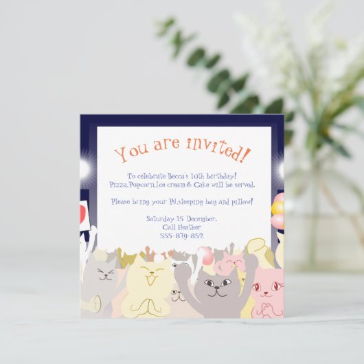 Invitation Chats d'invitation de soirée pyjamas (Debout devant)