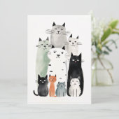 Invitation Chats et amis Aquarelle Gouache Illustration (Debout devant)