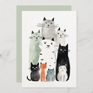 Invitation Chats et amis Aquarelle Gouache Illustration