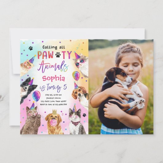 Invitation Chats et Chiens Kitten Puppy Party Pawty Anniversa (Devant)