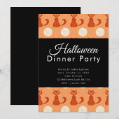 Invitation Chats et Pleines lunes Orange Halloween Diner fête (Devant / Derrière)