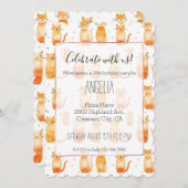 Invitation Chats et points d'orange mignons (Devant / Derrière)