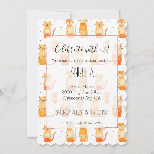 Invitation Chats et points d'orange mignons (Devant)