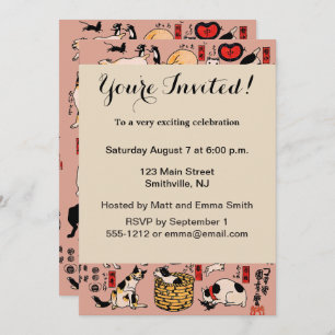 Invitation Chats japonais Ukiyo-e Funny