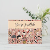 Invitation chats japonais Ukiyo-e Funny kitty (Debout devant)