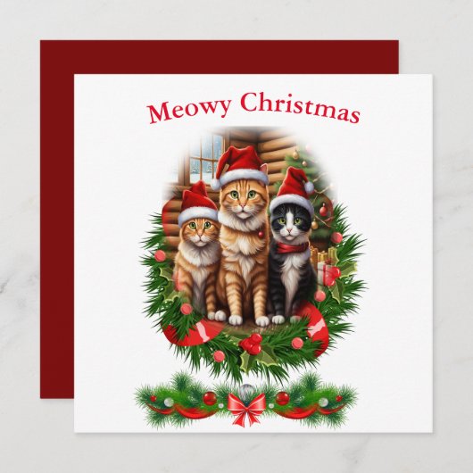 Invitation Chats Joyeux Noël Animaux (Devant / Derrière)