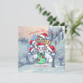 Invitation Chats Joyeux Noël, Meowny Noël, Drôle cadeau (Debout devant)