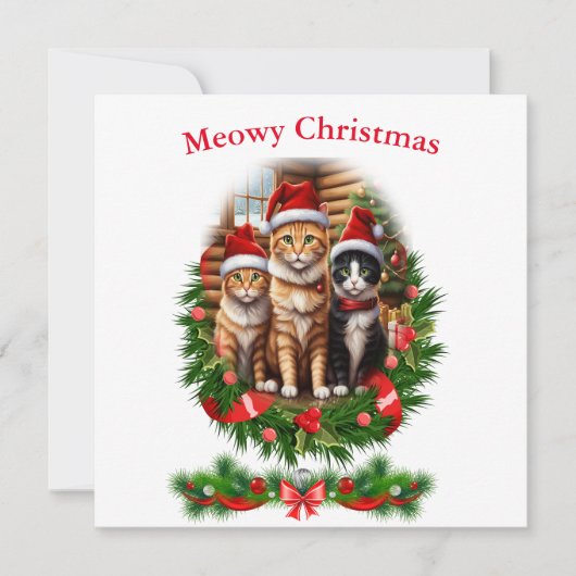 Invitation Chats Joyeux Noël vacances Animaux (Devant)