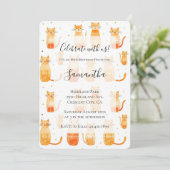 Invitation Chats Kitty Orange Blanc Anniversaire (Debout devant)