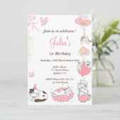 Invitation Chats mignons roses 1er anniversaire (Debout devant)