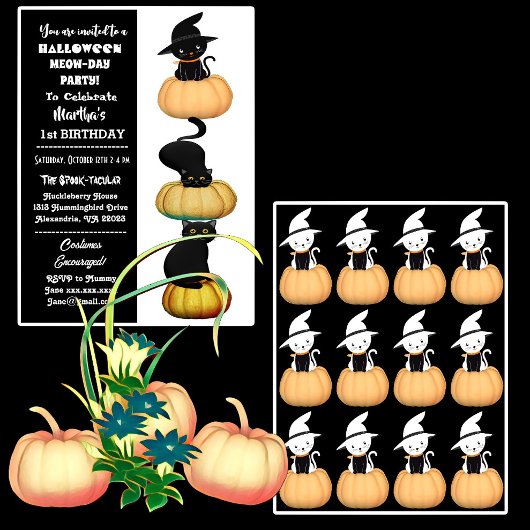 Invitation Chats noirs citrouilles Spooktacular Halloween Ann