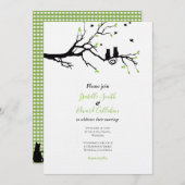 Invitation Chats Noirs en arbre vert En vichy Mariage (Devant / Derrière)