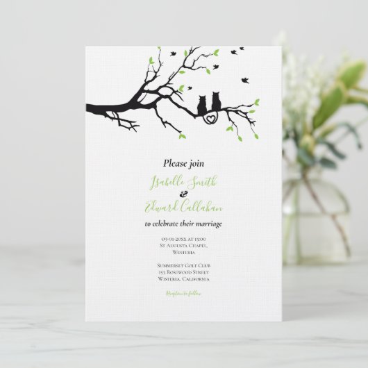 Invitation Chats Noirs en arbre vert En vichy Mariage (Debout devant)