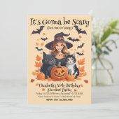 Invitation Chats sorciers chaulettes et citrouilles  (Debout devant)