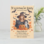Invitation Chats sorciers chauves-souris et Citrouilles (Debout devant)