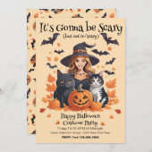 Invitation Chats sorciers chauves-souris et Citrouilles (Devant / Derrière)