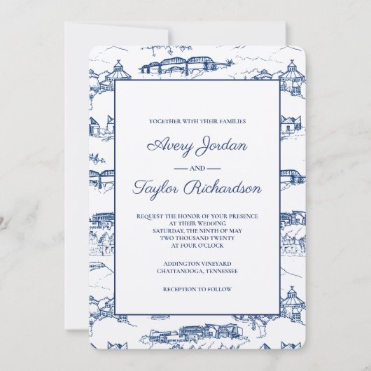 Invitation Chattanooga Toile Marine et Blanc (Devant)