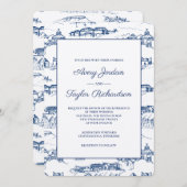 Invitation Chattanooga Toile Navy et Blanc (Devant / Derrière)
