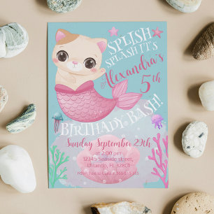 Invitation Chatte Sirène Miaumouette Fête au bord de la pisci