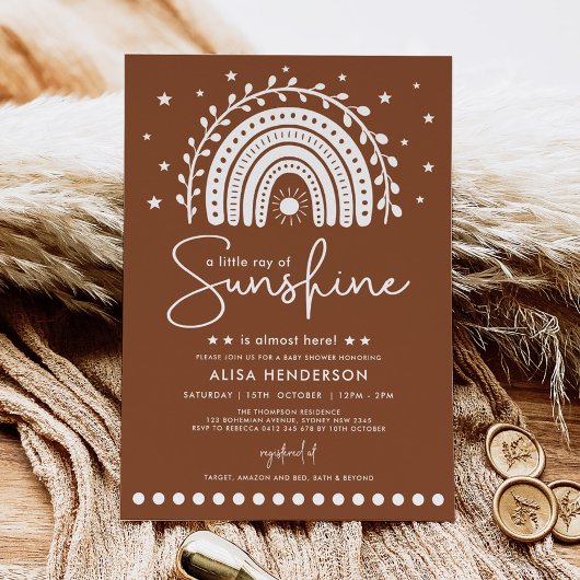Invitation Chaud Boho Terracotta Sunshine Rainbow Baby shower