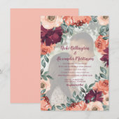 Invitation Chaud Brûlé Orange Bourgogne Floral Mariage Photo (Devant / Derrière)