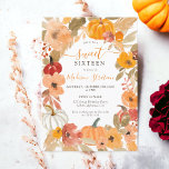 Invitation Chaud Chaud Boho citrouille floral Sweet 16 annive<br><div class="desc">Entrez dans l'enchantement d'une célébration Sweet 16 avec notre Citrouille Boho Chaleureux Fall Sweet 16 Anniversaire Invitation de fête! Ce design d'automne capte l'essence douillette de la saison, avec une belle couronne florale peinte à la main, des citrouilles rustiques et un feuillage luxuriant dans une palette de teintes chaudes et...</div>