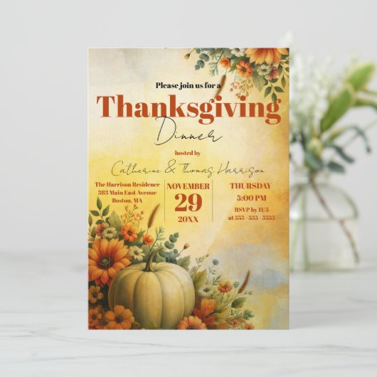 Invitation Chaud Chaud Chaud Feuillage Citrouille Fleurs Than (Debout devant)