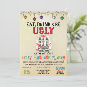 Invitation Chaud de Noël moche Manger Boire et être moche