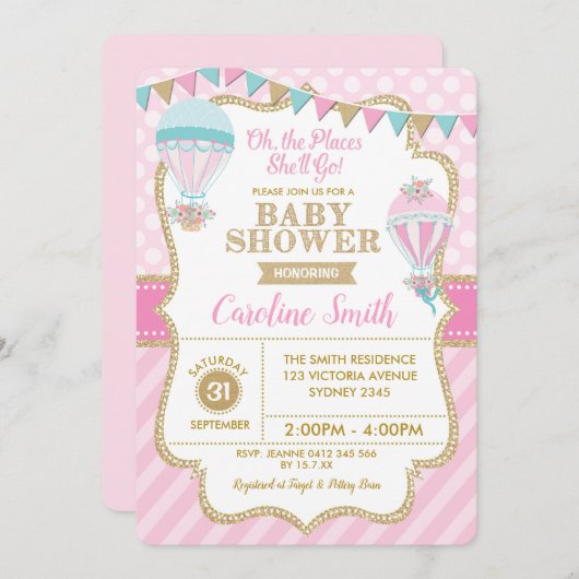 Invitation chaud de partie de baby shower de fille (Devant / Derrière)