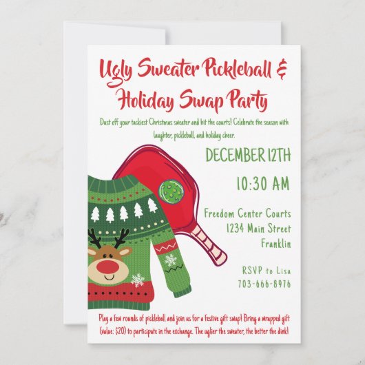 Invitation Chaud doux Noël Pickleball échange cadeau (Devant)