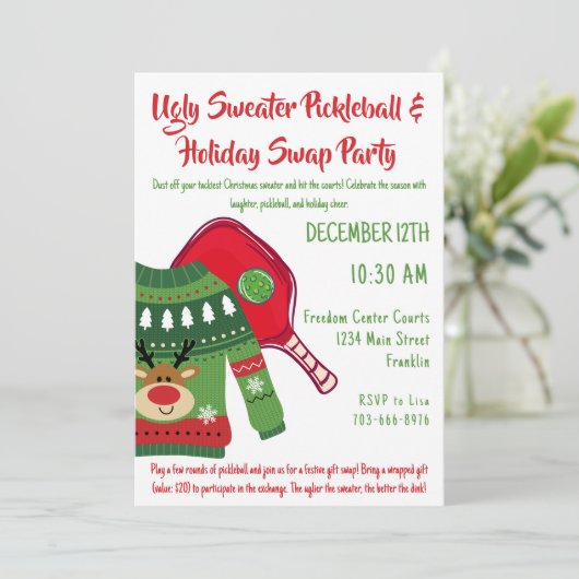 Invitation Chaud doux Noël Pickleball échange cadeau (Debout devant)