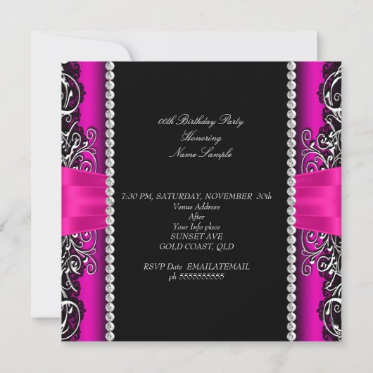Invitation Chaud rose Bow Anniversaire de fête Silver Photo (Dos)