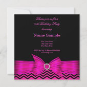Invitation Chaud rose Bow noir Chevron rayures fête d'anniver (Dos)