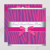 Invitation Chaud rose Bow violet Zebra Sweet 16 Party (Devant / Derrière)