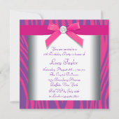 Invitation Chaud rose Bow violet Zebra Sweet 16 Party (Dos)