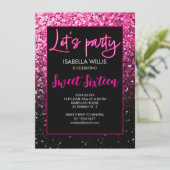 Invitation Chaud rose brillant noir Sweet 16 néon laisse la f (Debout devant)