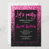 Invitation Chaud rose brillant noir Sweet 16 néon laisse la f (Devant)