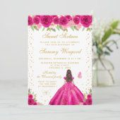 Invitation Chaud rose Brunette Cheveux Princesse Sweet sixtee (Debout devant)