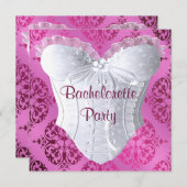 Invitation Chaud rose Damask Corset Bachelorette Party (Devant / Derrière)