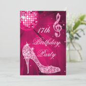 Invitation Chaud rose Disco Ball Étincelle talons 17e anniver (Debout devant)